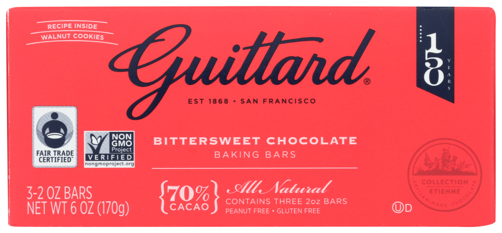 (12 Pack) Guittard Bittersweet Chocolate Gourmet Baking Bars, 70% Cacao, Three 2 Oz. Bars