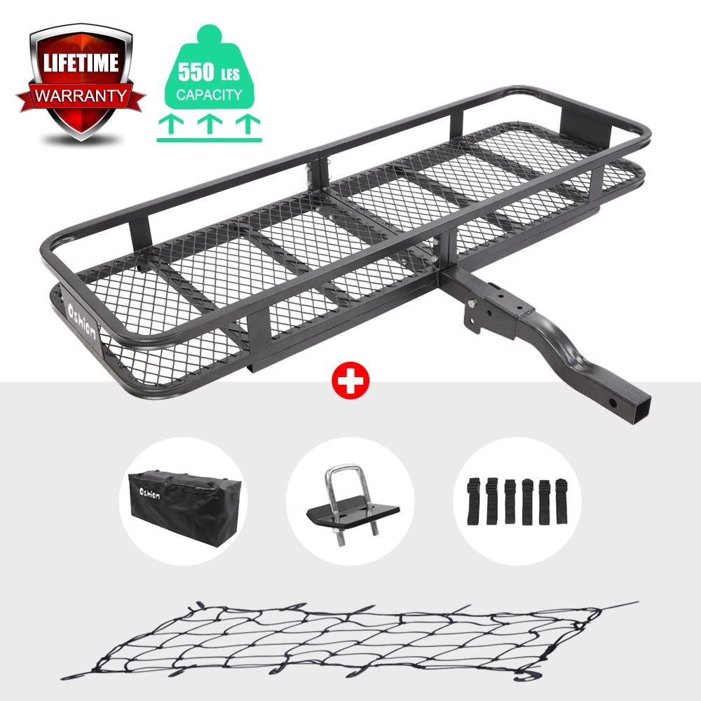 Zimtown Hitch Mounted Folding Cargo Carrier w/Stabilizer Cargo Bag and Net, Steel Basket Luggage Durable 500lbs, for SUV Truck 2" Trailer Hitch Receiver