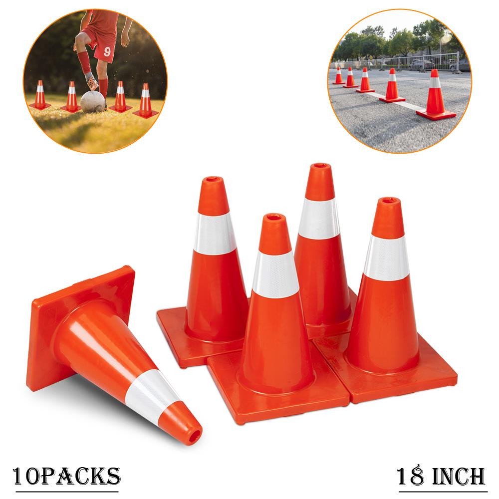 Zimtown 10PCS Traffic Cones 18 Inch Height Orange Fluorescent Reflective Road PVC Safety Cones