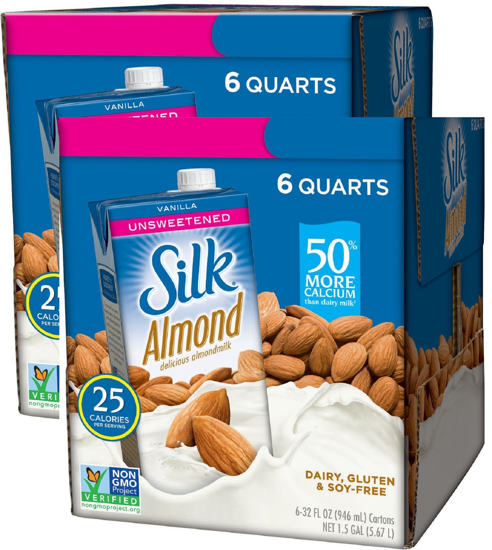 (12 Pack) Silk Unsweetend Vanilla Almond Milk, 32 fl oz