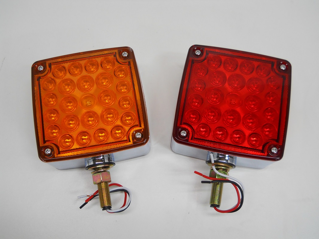 (2) LED Red Amber Side Marker Turn Signal Semi Truck Fender Lights / Single Stud