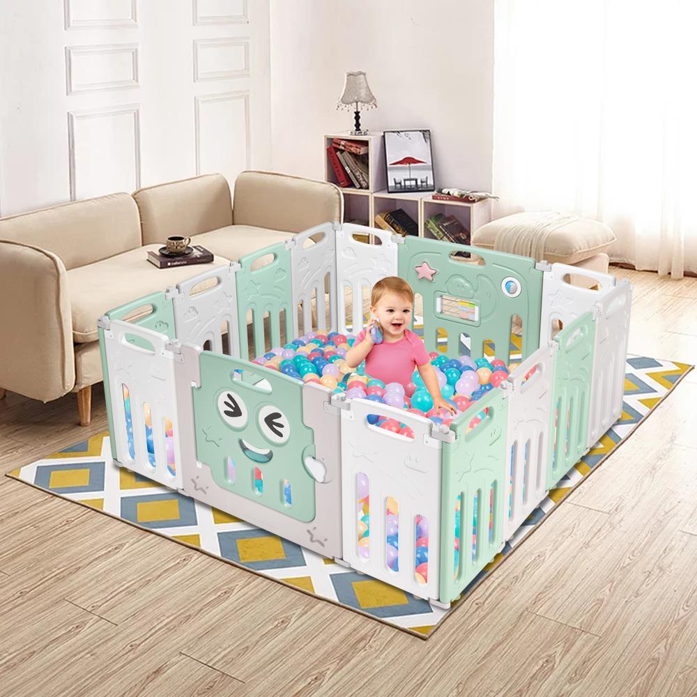 Zimtown HDPE 14 Panels Foldable Baby Playpen BPA-Free Play Yards Kid Activity Center Without balls
