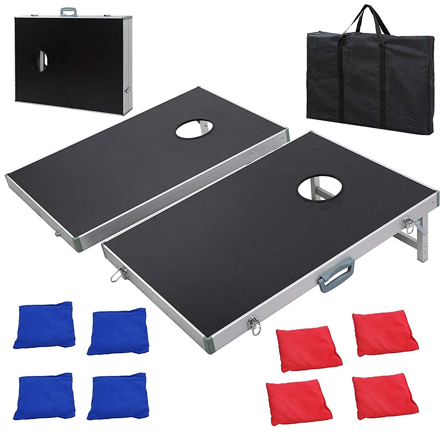 ZENY Portable Aluminum Framed Bean Bag Cornhole Toss Game Set Board 3FT 2FT W/ 8 Bean Bags& Carrying Case| Original Black, Classic Red& Blue to Choose