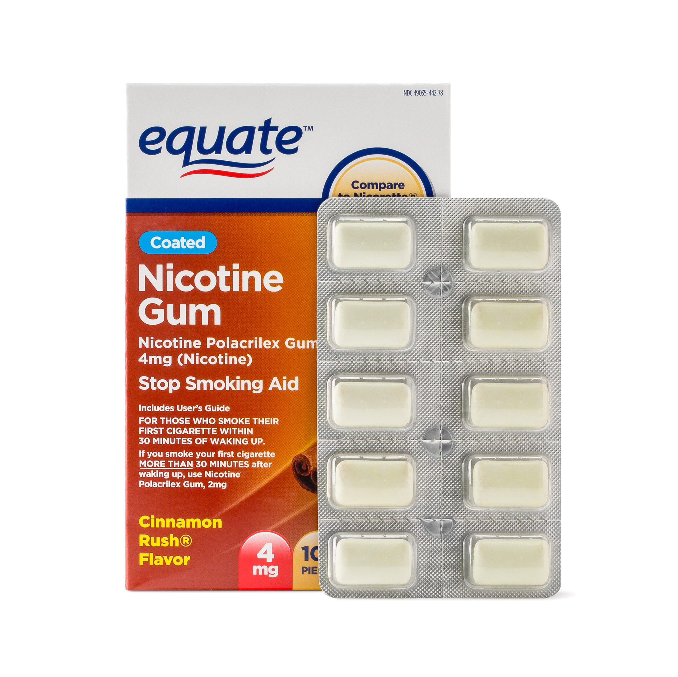(2 Pack) Equate Coated Nicotine Gum, Cinnamon Rush Flavor, 4 mg, 100 Ct