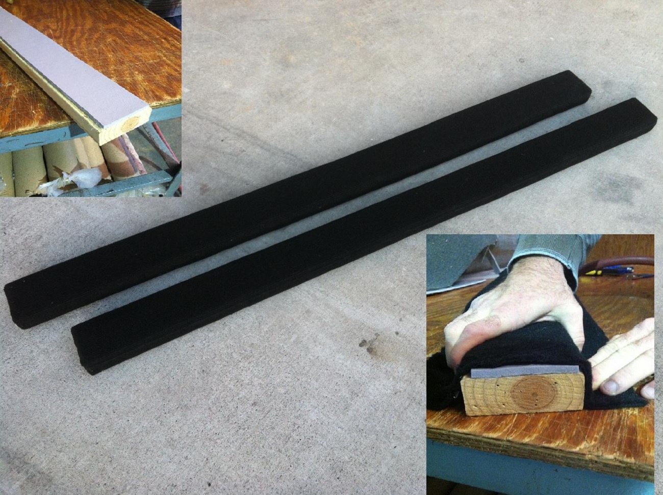 (2) Black Bunk Boards w/ HD Padding / 2x4x7 / Marine Carpeted Runners for Boat Trailer