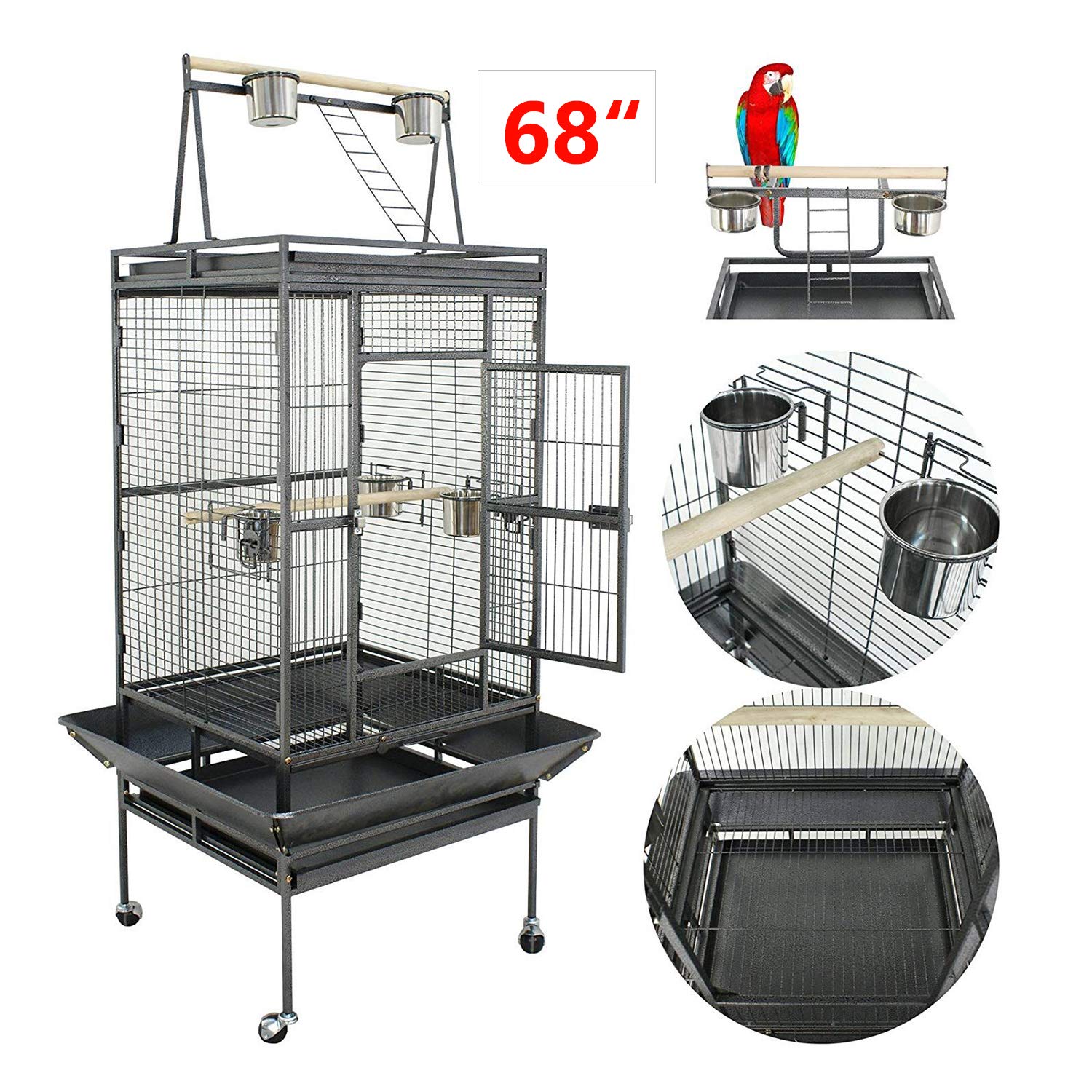 ZENSTYLE 68" Large Bird Cage Play Top Parrot Cockatiel Parakeet Chinchilla Macaw Cockatoo Cage W/Stand Perch Pet Supplies