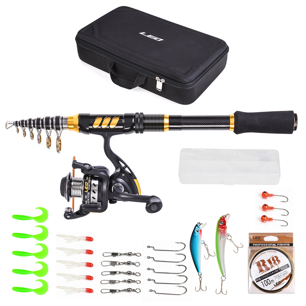 "Fishing Rod and Reel Combo Carbon Fiber Telescopic Fishing Rod with Spinning Reel Fishing Line Lures Hooks Swivels Saltwater Freshwater Travel Fishing Accessories Kit"