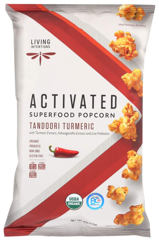 (12 Pack) Living Intentions Activated Superfood Popcorn, Tandoori Turmeric, 4 Oz.