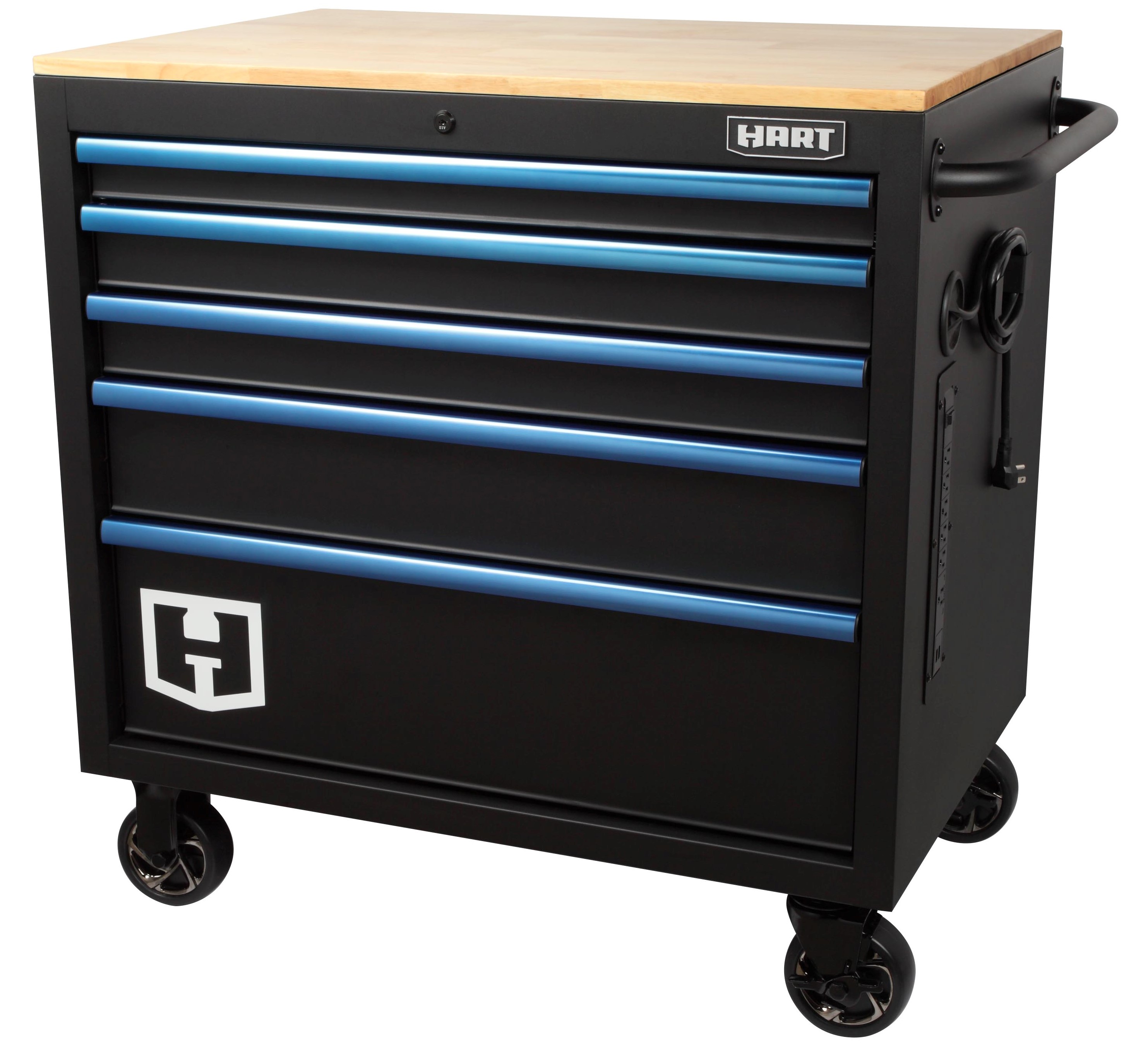 Hart 36-In W x 24-In D 5-Drawer Mobile Tool Chest Workbench w/ Wood Top