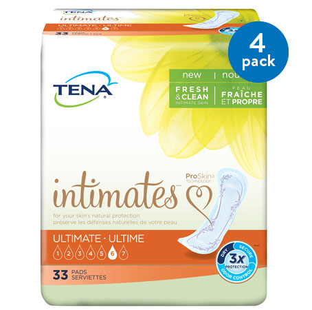 (4 Pack) Tena Incontinence Pads for Women, Ultimate, 33 Count