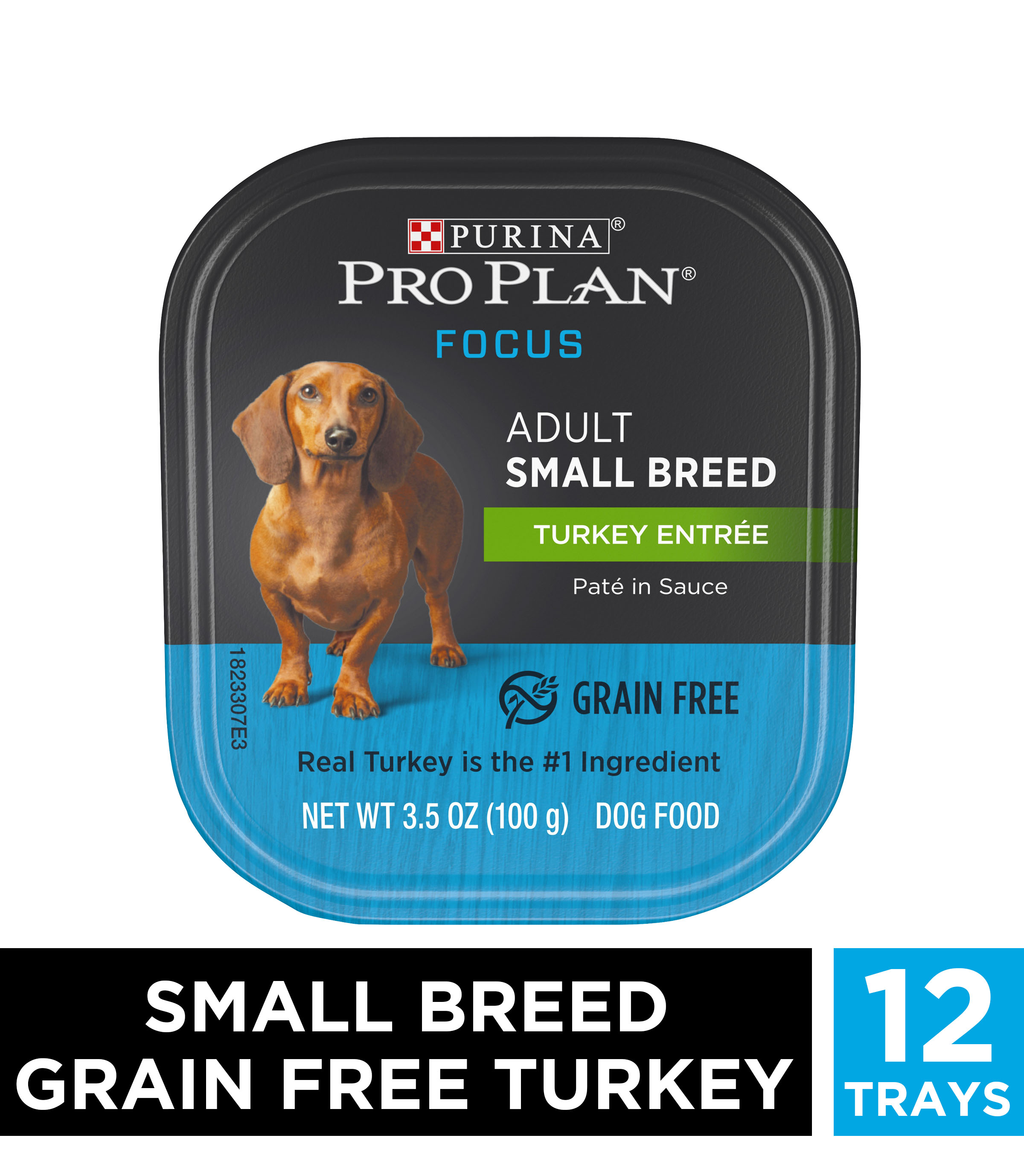 (12 Pack) Purina Pro Plan Grain Free, High Protein Small Breed Pate Wet Dog Food, FOCUS Turkey Entree, 3.5 oz. Trays