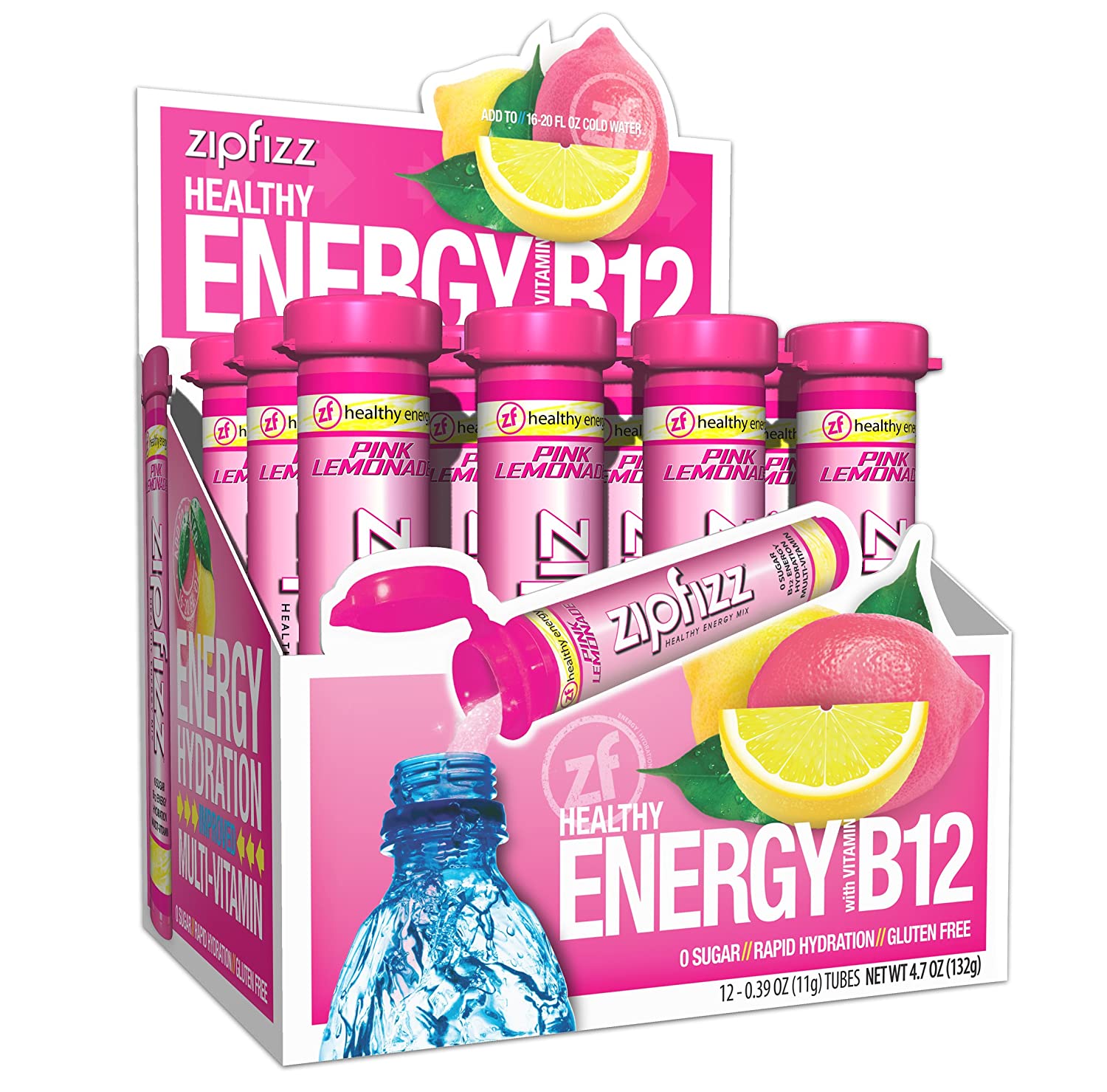 Zipfizz Healthy Energy Drink Mix, Pink Lemonade, 12 Count