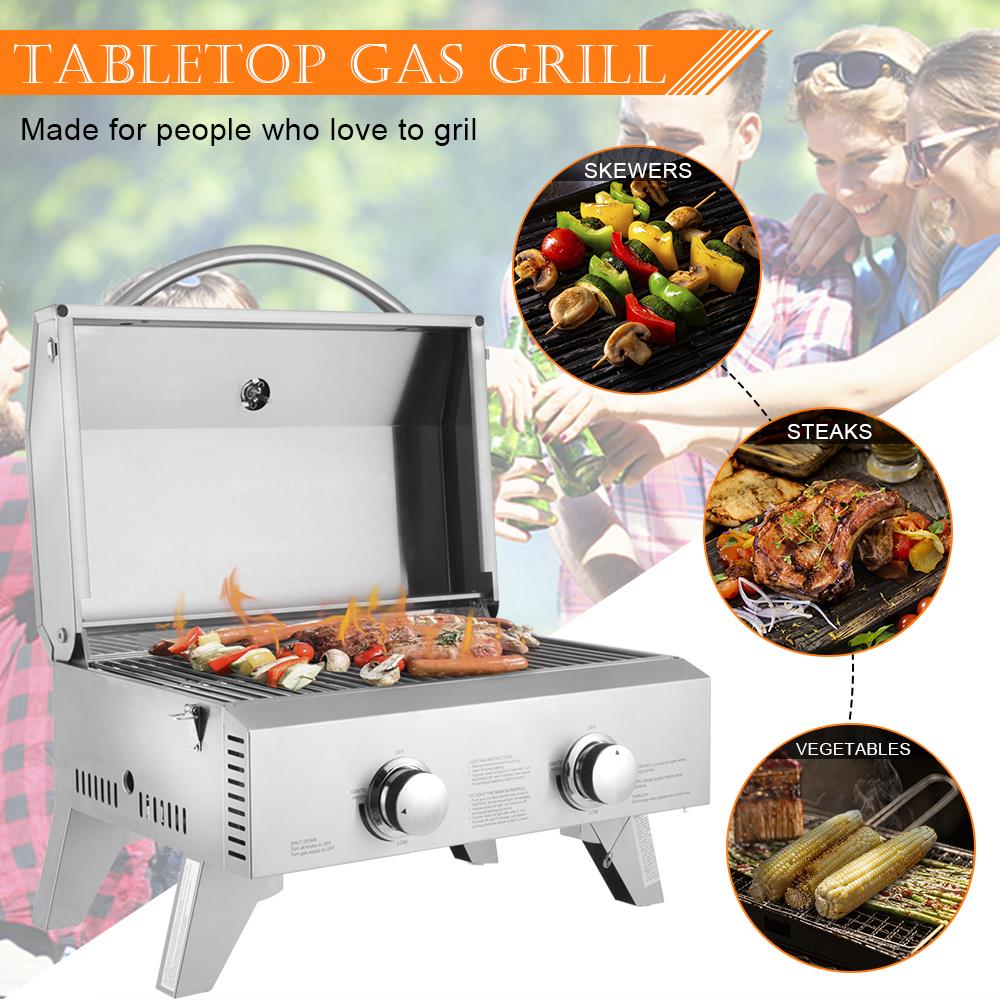 ZOKOP Portable Two-Burner Propane Gas Grill, 430 Stainless Steel, CSA Certificatio