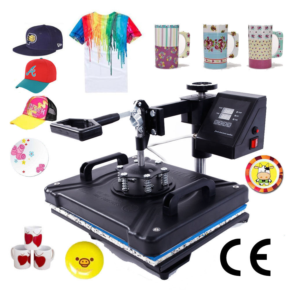 Zimtown Digital 5in1 Hot Heat Press Transfer Sublimation Machine for T-Shirt Cup Hat Mug Plate Cap Printing, Dual LCD Timer