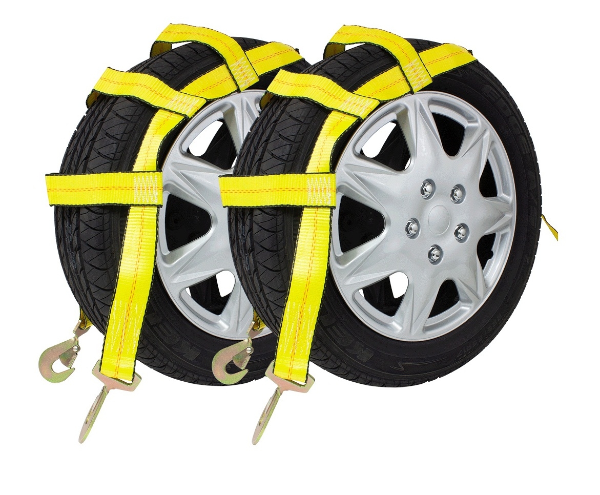 (2 Pack) Tow Dolly Wheel Net Basket Straps w/ Snap Hooks Auto Tie Down (No Ratchet)