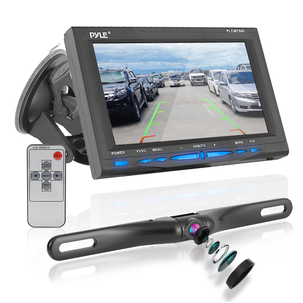 (3 Pack) PYLE PLCM7500 - Rear View Backup Car Camera - Screen Monitor System w/ Parking and Reverse Assist Safety Distance Scale Lines, Waterproof & Night Vision, 7" LCD video Color Display for Vehicles