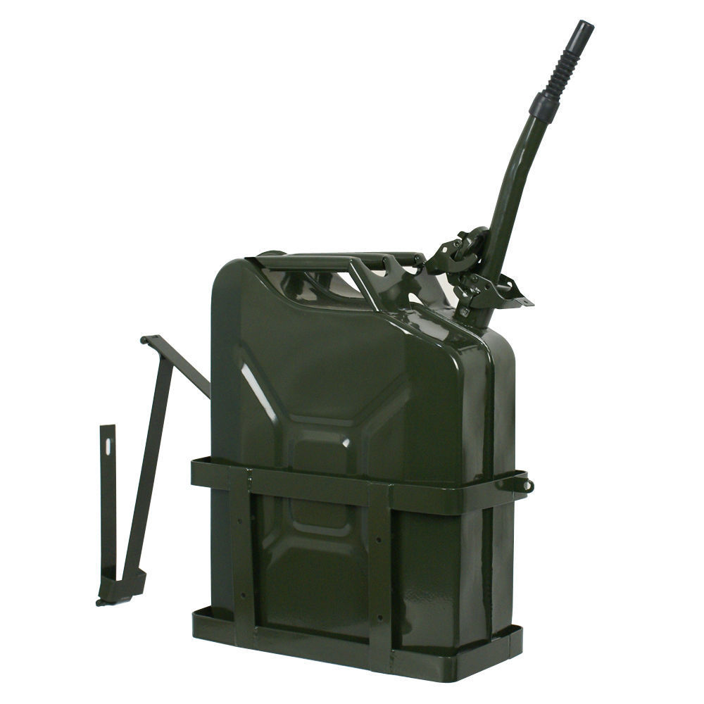 ZENY 5 Gallon 20L Gas Jerry Can Fuel Steel Tank Military Green w/ Holder New