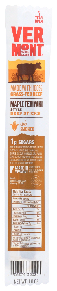 (24 Pack) Vermont Smoke And Cure Beef Sticks Maple Teriyaki Style, 1 Oz