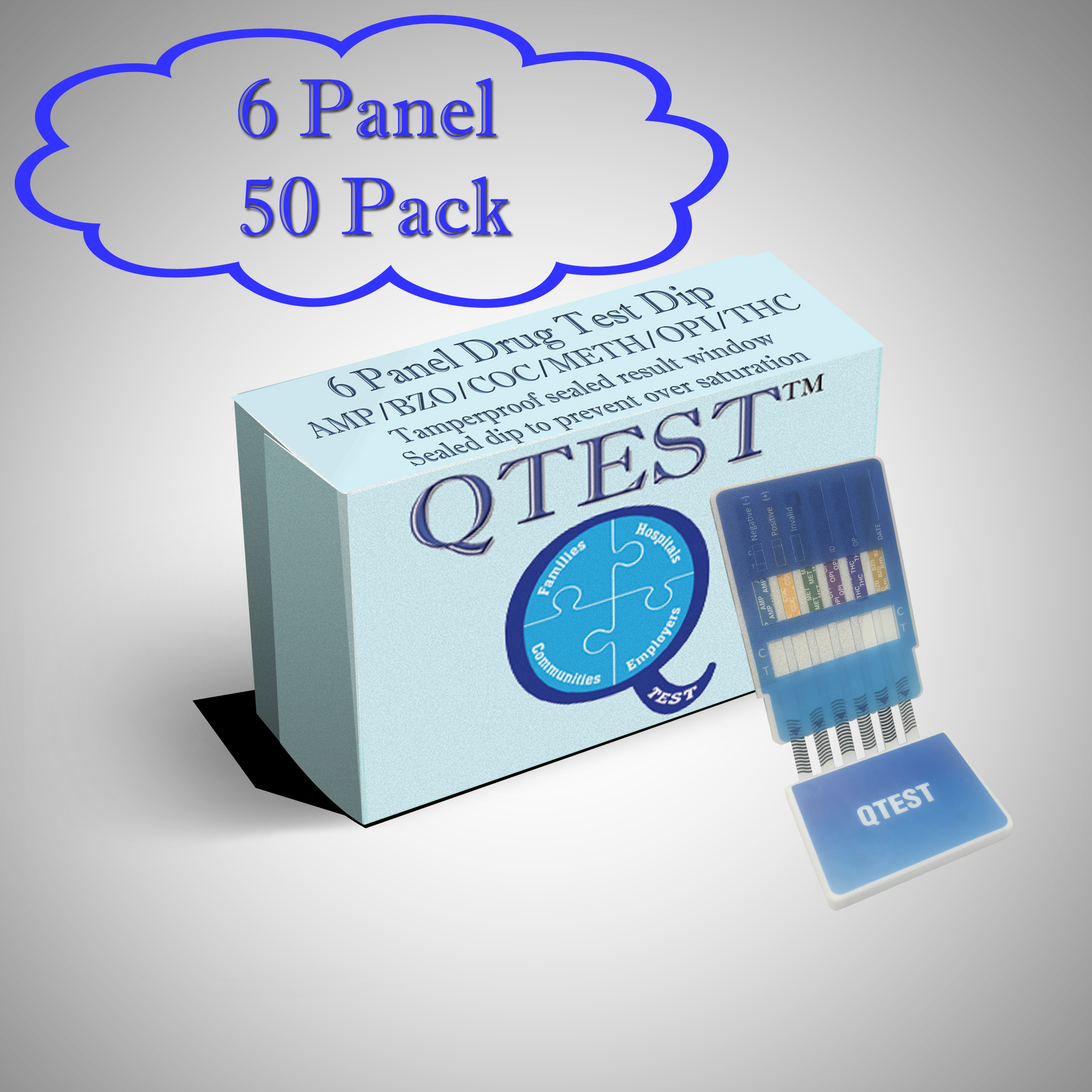 (50 Pack) QTEST 6 Panel Urine Drug Test Dip Tamper Proof - Amp (Amphetamine), Bzo (Benzodiazepine), Coc (Cocaine), Mamp (Methamphetamine, Opi (Opiates), Thc (Marijuana)