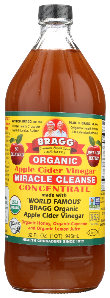 (12 Pack) Bragg Organic Apple Cider Vinegar Miracle Cleanser Concentrate, 32 Fl Oz