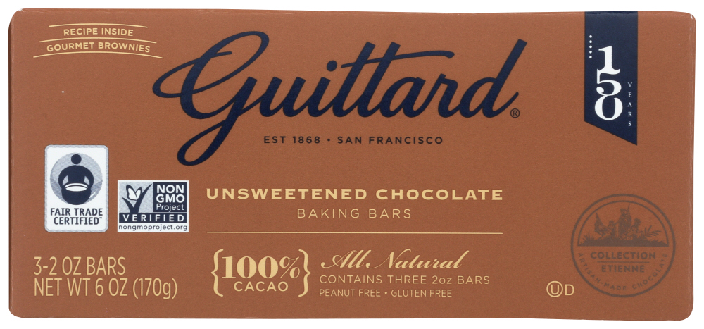 (12 Pack) Guittard Gourmet Baking Bars, Unsweetened Chocolate, 3 Bars