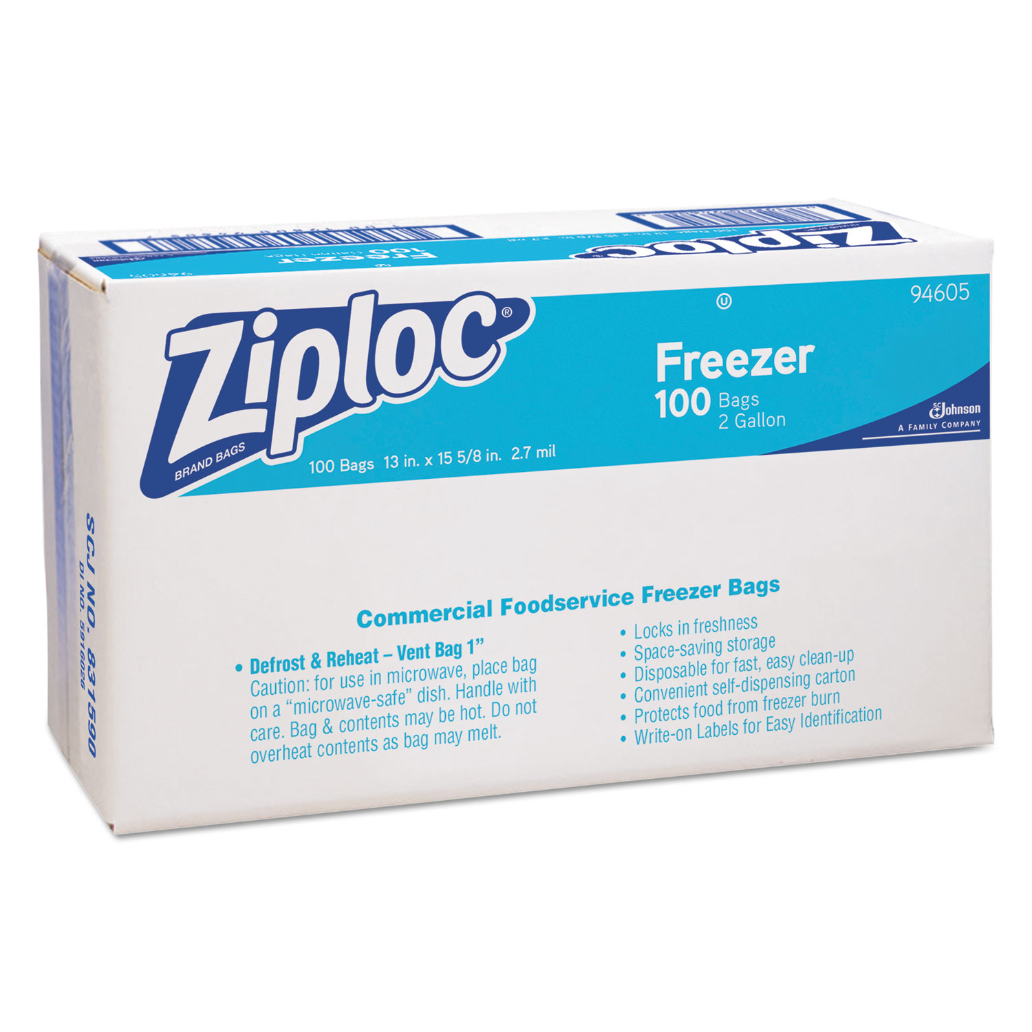 Ziploc Pinch & Seal Zipper Freezer Storage Bags, Gallon, 100 Ct