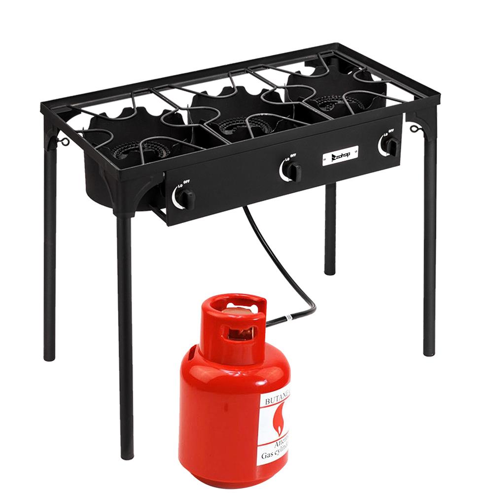 ZOKOP Portable 3 Burners Propane 225,000-BTU Outdoor Camp Stove w/Adjustable Legs