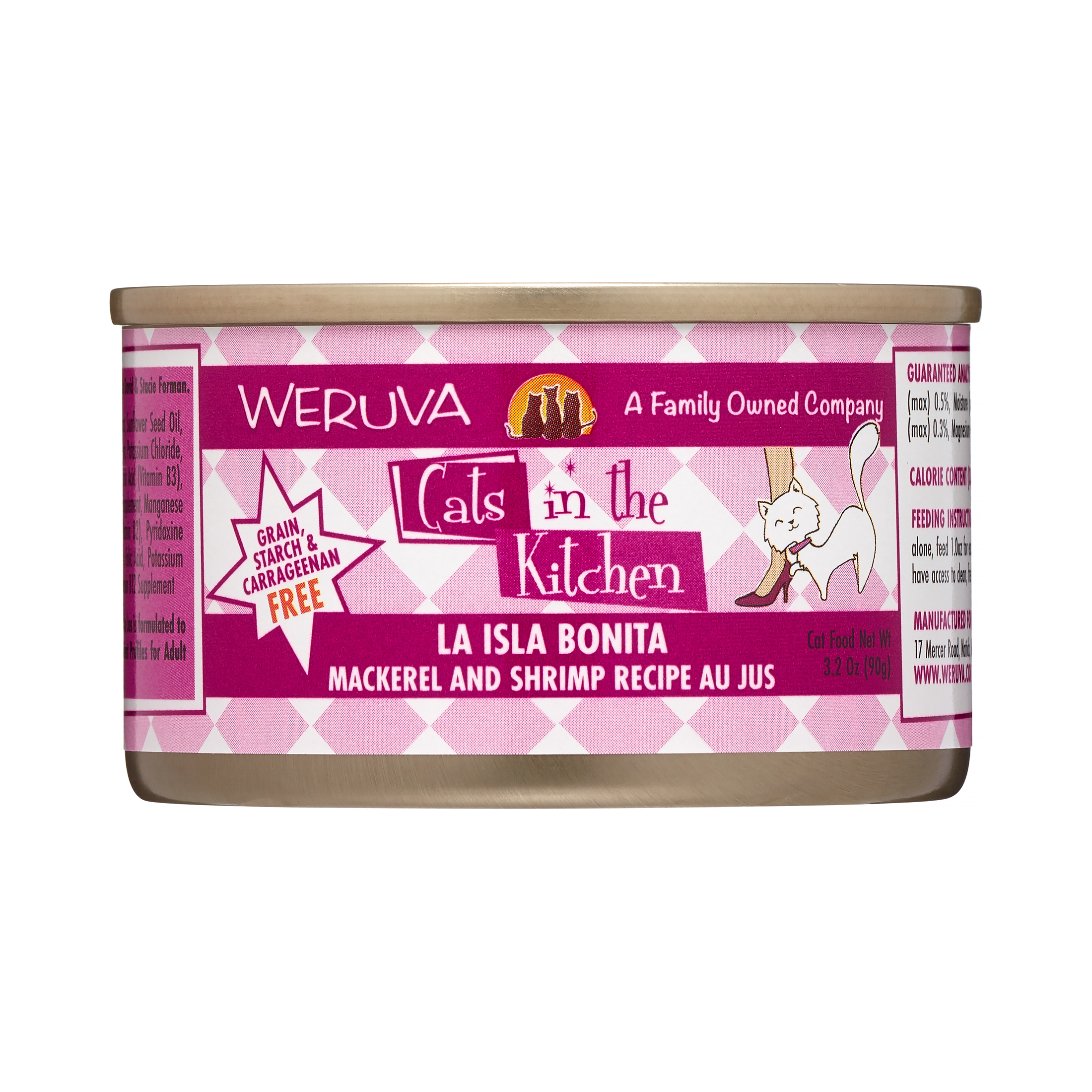 (24 Pack) Weruva Cats in the Kitchen La Isla Bonita Mackrel & Shrimp Grain-Free Wet Cat Food, 3.2 oz. Cans