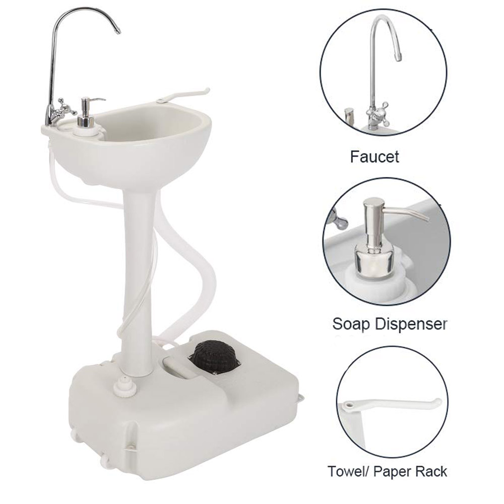 Zimtown Upgrade Portable Sink, Outdoor Wheeled Wash Basin Stand, with Faucet Switch & Soap Dispenser & Towel Holder, for Garden Camping Hiking