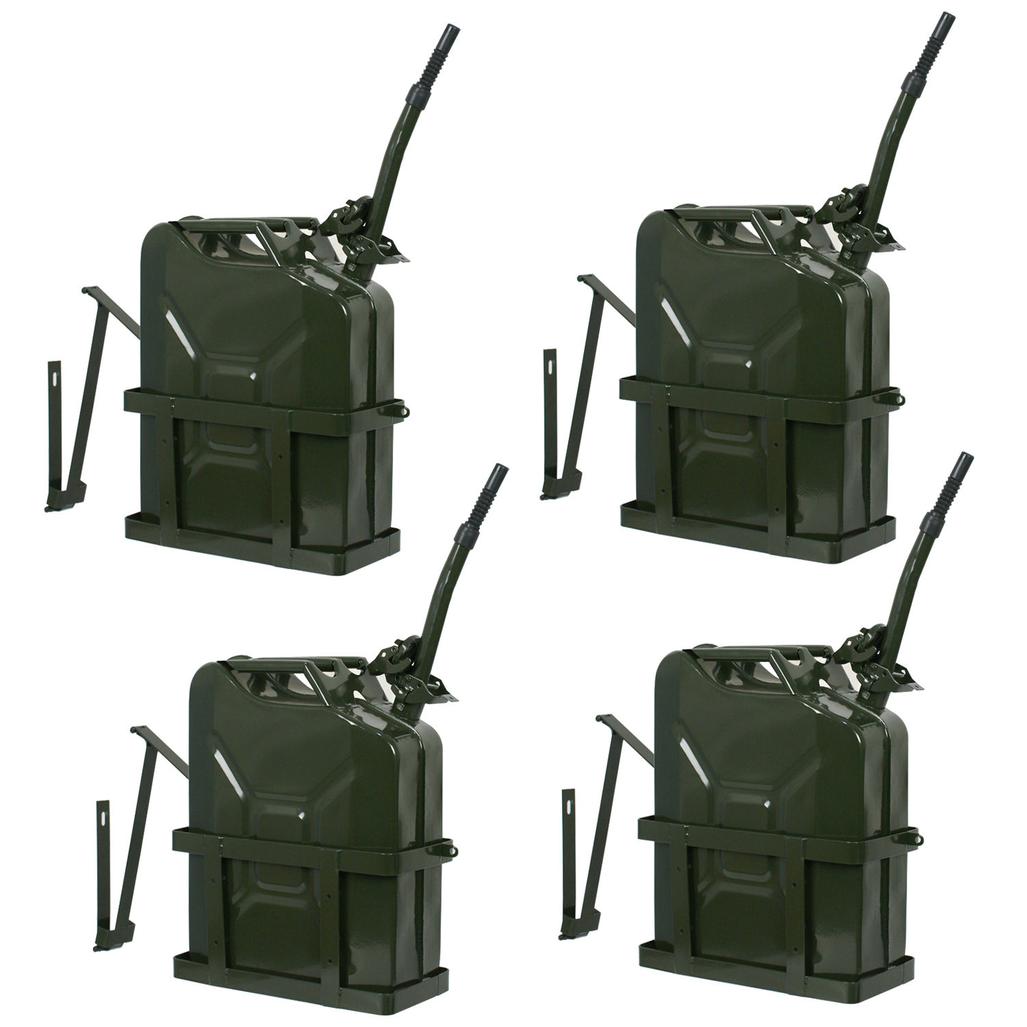 ZENY Set of 4 Jerry Can 5 Gallon 20L Gas Fuel Army NATO Military Metal Steel Tank w/ Holder