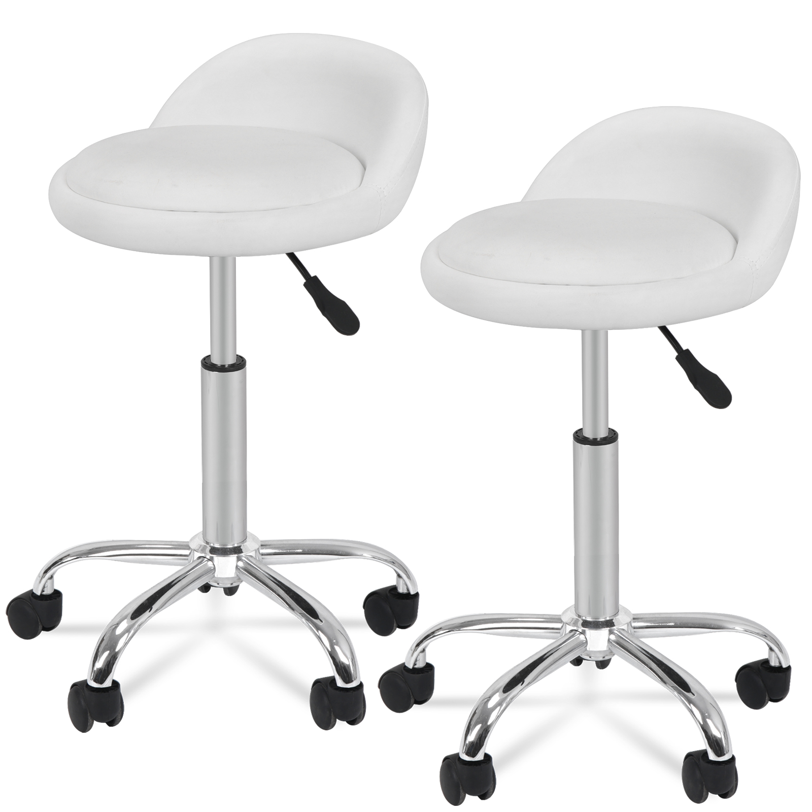 Zeny 2PCS Adjustable White Hydraulic Rolling Swivel Salon Stool Chair Tattoo Massage Facial Spa Stool Chair with Back Rest (PU Leather Cushion)