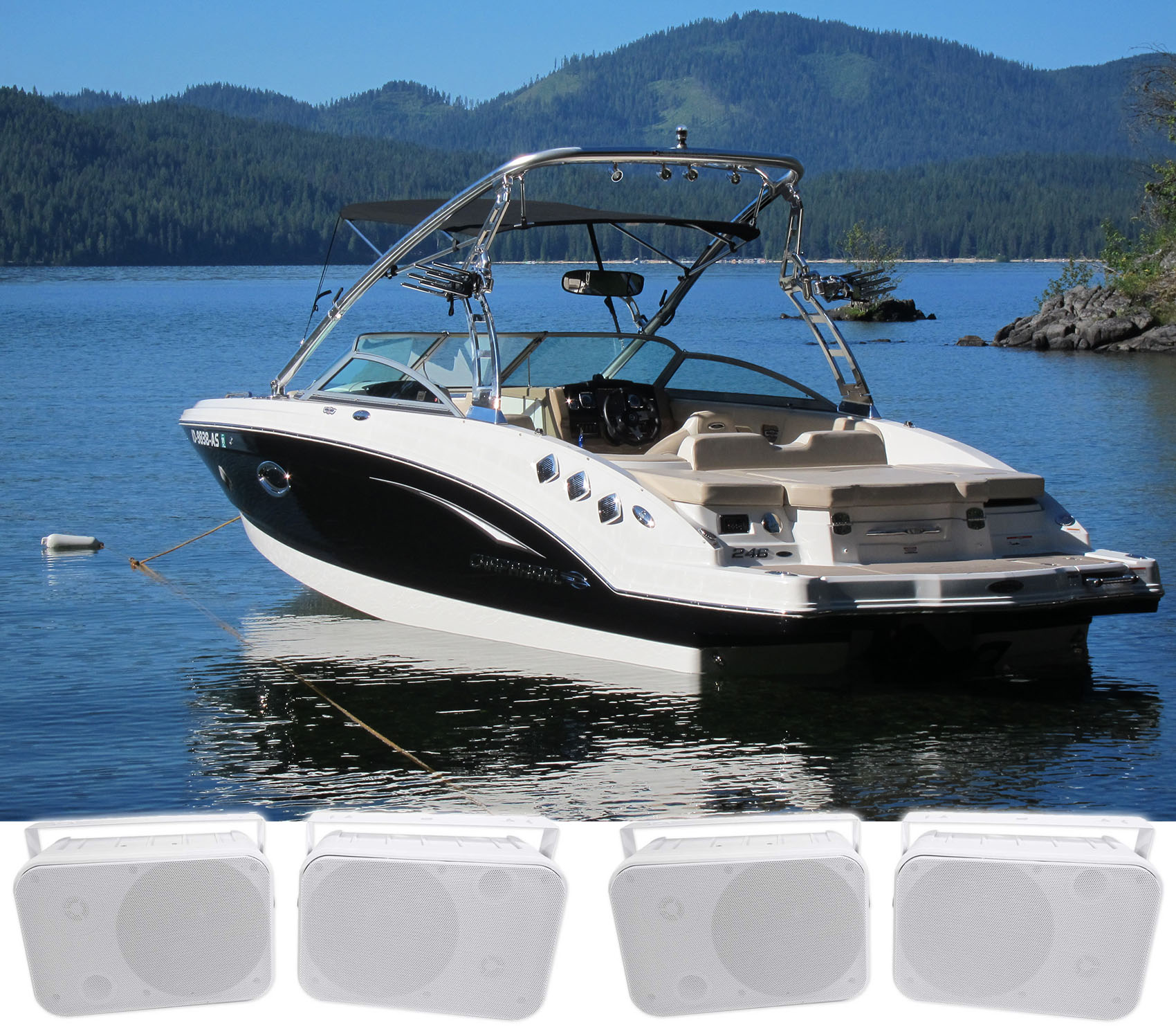 (4) Rockville HP65S 6.5" Marine Box Speakers with Swivel Bracket For Boats