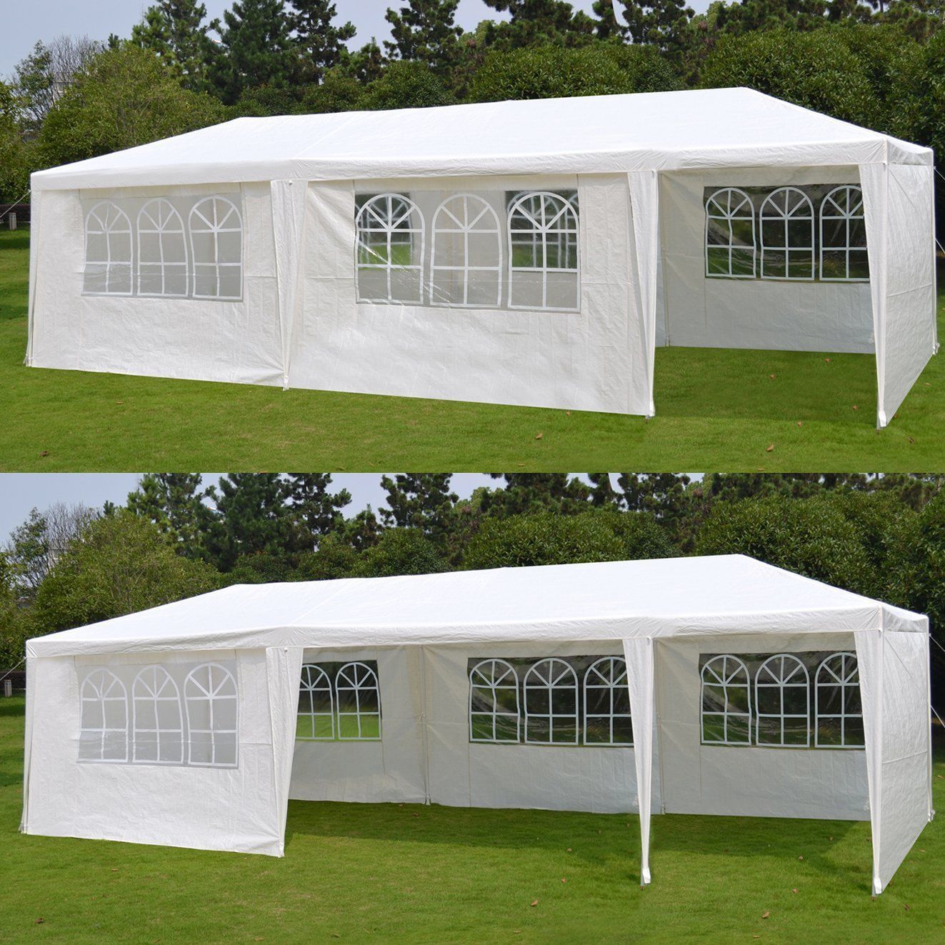 Zeny 10'x 30' White Gazebo Wedding Party Tent Canopy With 6 Windows & 2 Sidewalls-8