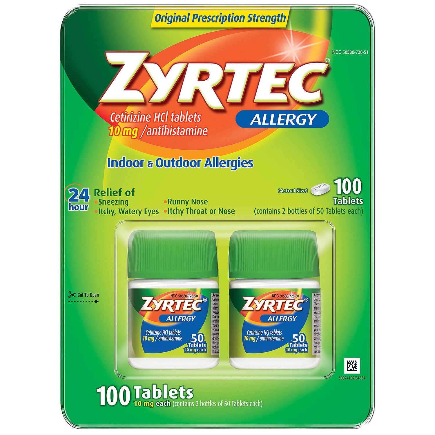 Zyrtec Allergy 10mg Tablet, 50 Tablet Bottles, 2 Ct