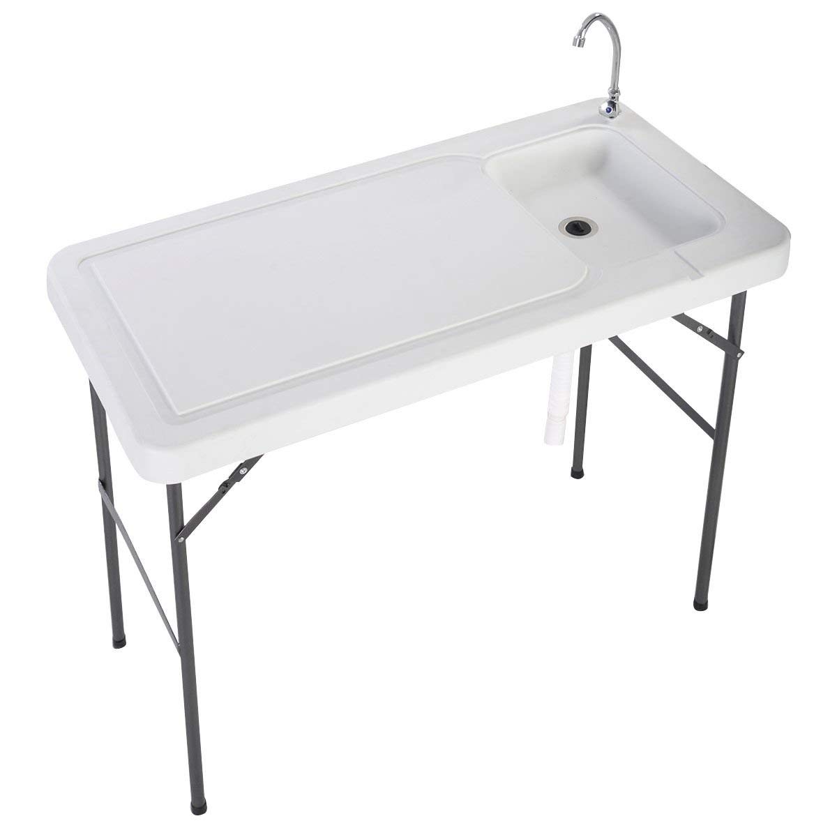Zimtown 45" Fish Fillet Table, Portable Folding Fish Cleaning Table with Sink Faucet for Hunting Cutting Camping Gardening Gardening Picnic Sports