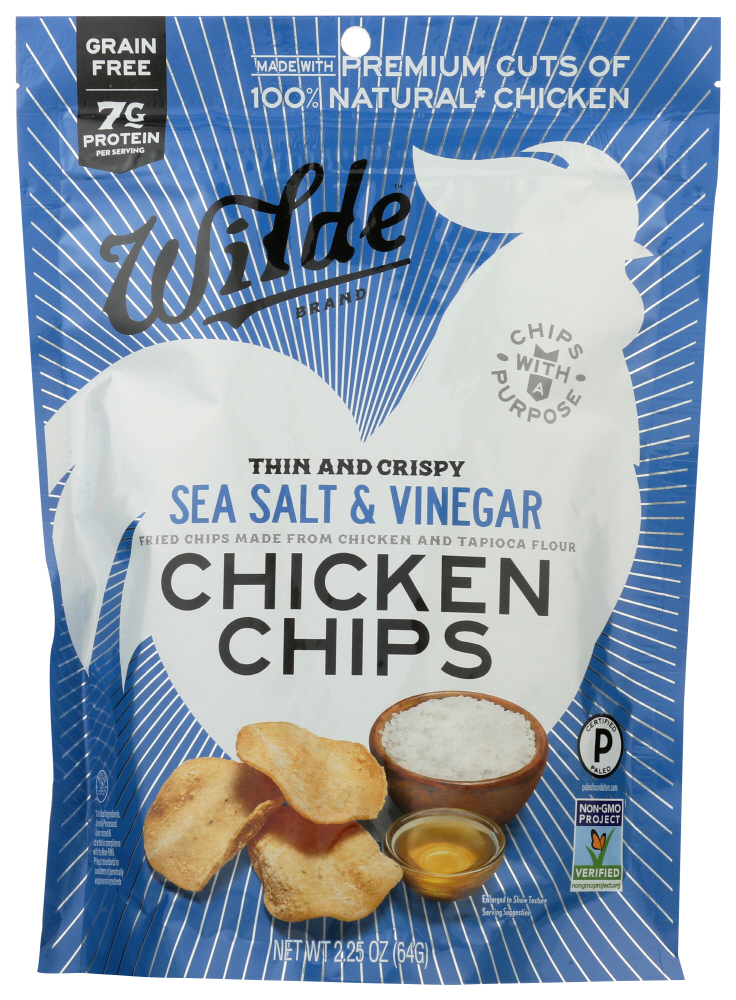 (12 Pack) Wilde Snacks Thin And Crispy Chicken Chips, Sea Salt & Vinegar, 2.25 Oz