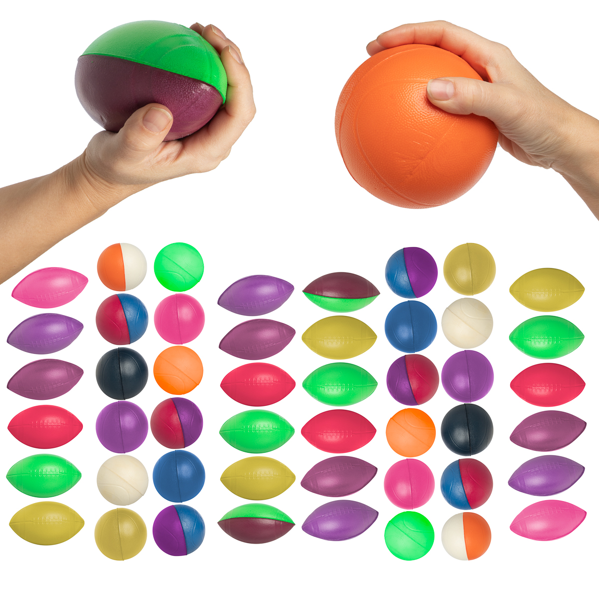 (48 Pack) Indoor/Outdoor Foam Balls For Kids Adults 24 Mini Football 24 Mini Basketball Bulk Party Favors