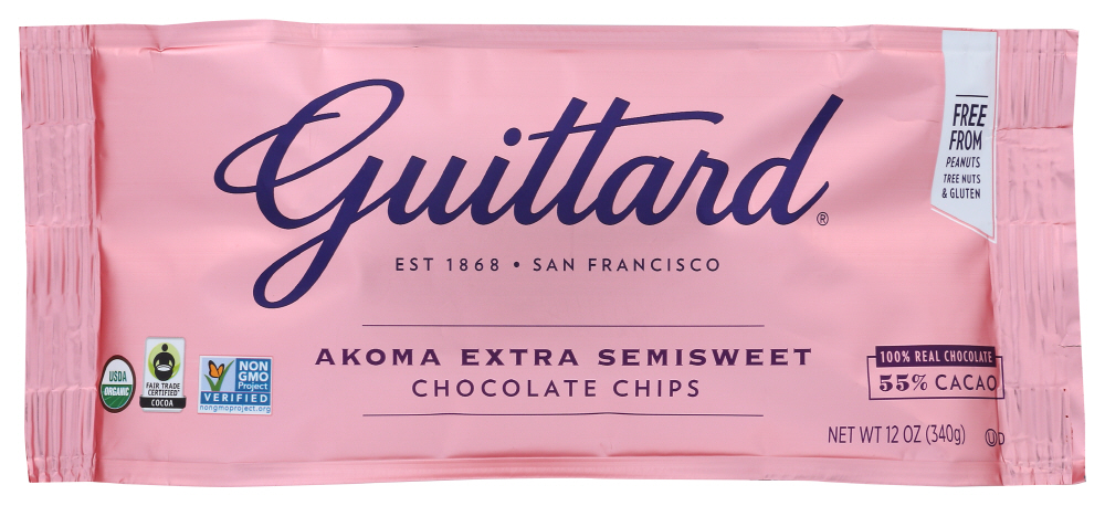 (12 Pack) Guittard Chocolate Baking Chips, Akoma Extra Semisweet, 12 Oz