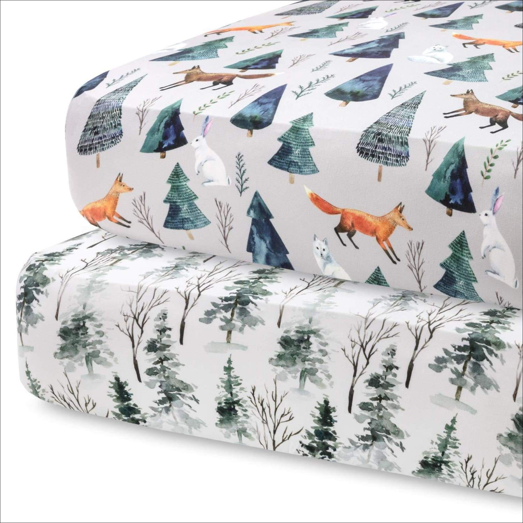 - 2 Pack Premium Fitted Crib Sheets for Standard Crib Mattress - Ultra-Soft Organic Cotton Blend, Stylish Animal Woodland Pattern, Safe and Snug for Baby (Magical)