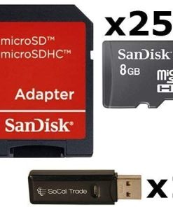 B00MHZ71FI 25 PACK - SanDisk 8GB MicroSD HC Memory Card SDSDQAB-008G (Bulk Packaging) LOT OF 25 with SD Adapter and USB 2.0 MicoSD & SD Memory Card Reader