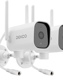 B093WQFSC3 DECKO Security Cameras Outdoor, 1080p Pan Rotating 180?Wireless WiFi Camera for Home Security with Two-Way Audio, Night Vision, IP65, Motion Detection Alarm (2 Pack)