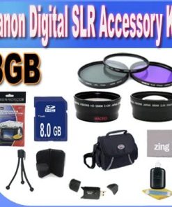 B006L8BN56 Accessory Saver Kit for Canon SLR (58mm Wide Angle Lens + 58mm 3 Piece Filter Kit + 8GB SDHC Memory + Deluxe Camera Case w/Strap + + Mini Tripod + Accessory Saver Bundle)