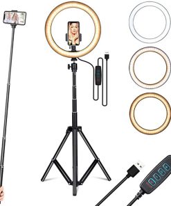 B094CZ5ZD3 Mabor 10" Ring Light with 63" Extendable Tripod Stand, Dimmable LED Circle Light for Camera, Video, Makeup, Selfie Photography Compatible with Smartphone