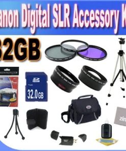 B006L8I9SA Accessory Saver Kit for Canon SLR (58mm Wide Angle Lens + 58mm 2X Telephoto Lens + 58mm 3 Piece Filter Kit + 32GB SDHC Memory + USB Card Reader + Deluxe Camera Case w/Strap + Full Size Tripod+ Microfiber Cleaning Cloth + LCD Screen Protectors + Mini Tripod + Accessory Saver Bundle!)
