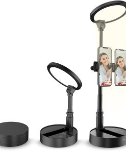 B093BR5NQ5 Foldable Ring Light with Adjustable Metal Stand&Phone Holder, 3600mAh Battery LED Selfie Light for Outdoor, Professional RA 95 Light for Zoom Meeting/Makeup/Live Stream/YouTube/TikTok