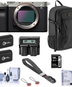 B09466NC61 Sony Alpha 7C Mirrorless Digital Camera, Silver (Body Only), Bundle with 128GB SD Card, Backpack, Wrist Strap, 2X Extra Battery, Dual Charger, Screen Protector, Cleaning Kit