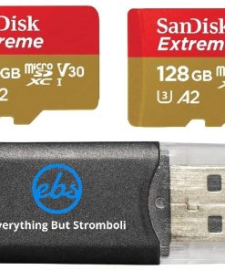 B094PSCX6T SanDisk Extreme MicroSD Card 128GB Memory Card (Two Pack) for DJI Air 2S Drone (SDSQXA1-128G-GN6MN) 4K Video Speed V30 UHS-I A2 160MB/s SDXC Bundle with (1) Everything But Stromboli Micro Card Reader