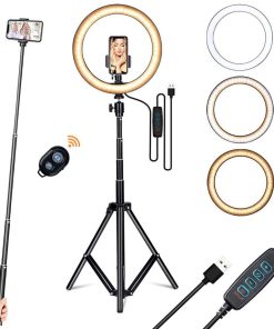 B094CXN7QV Mabor 10" Ring Light with 63" Extendable Tripod Stand, Dimmable LED Circle Light with Bluetooth for Camera, Video, Makeup, Selfie Photography Compatible with Smartphone