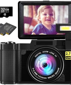 B093F87KQG Digital Camera Vlogging Camera 2.7K 30MP Ultra HD Camera Compact Camera 4X Digital Zoom Retractable Flashlight YouTube Camera with 3.0 Inch Flip Screen with 32GB Micro SD Card and 2 Batteries
