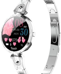 B0948P6CYG 2021 New Women Smart Watch Compatible for iOS Android Phones, Fitness Sports Bracelet with Menstrual Period, Heart Rate, Blood Pressure, SMS Remind, IP68 Waterproof Function. (Silver)